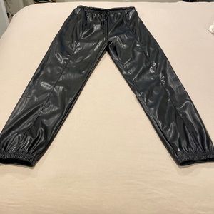 Black leather joggers